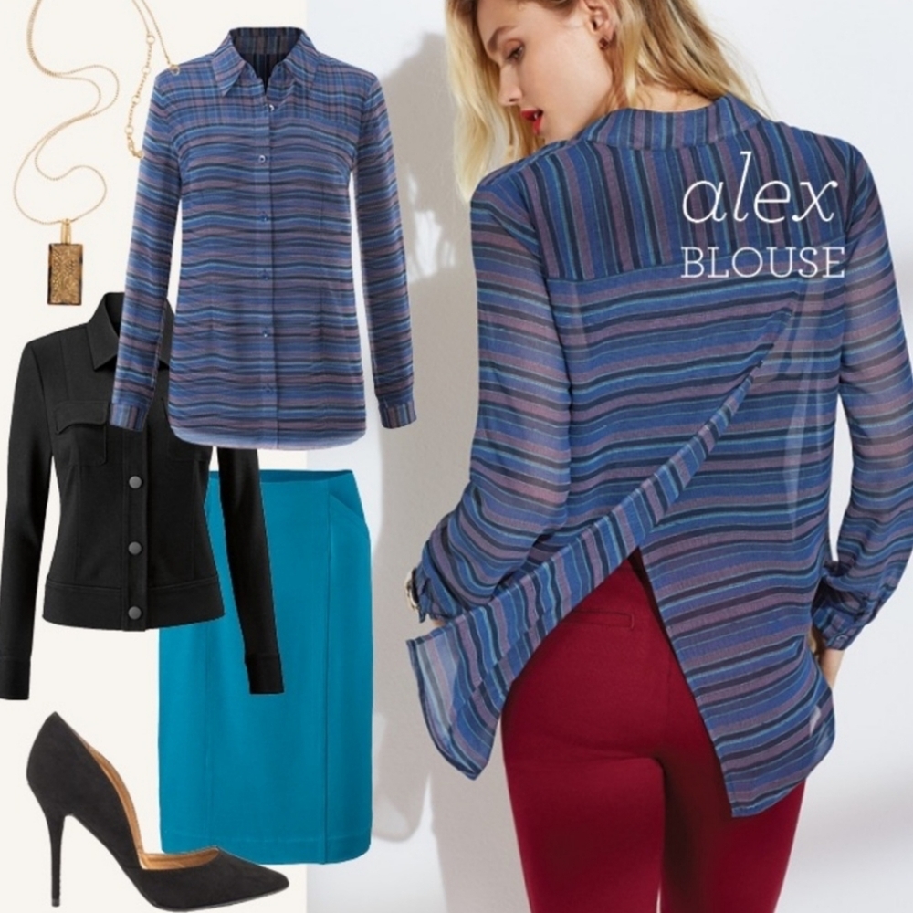 Cabi Alex blouse stripe Crossover Back 3330